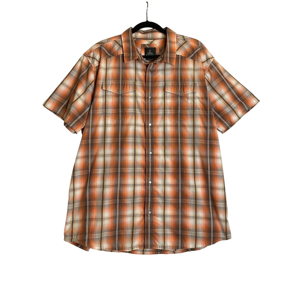 Prana Short Sleeve Snap Up Front Plaid Print Shirt Gorpcore Western‎ Casual XL